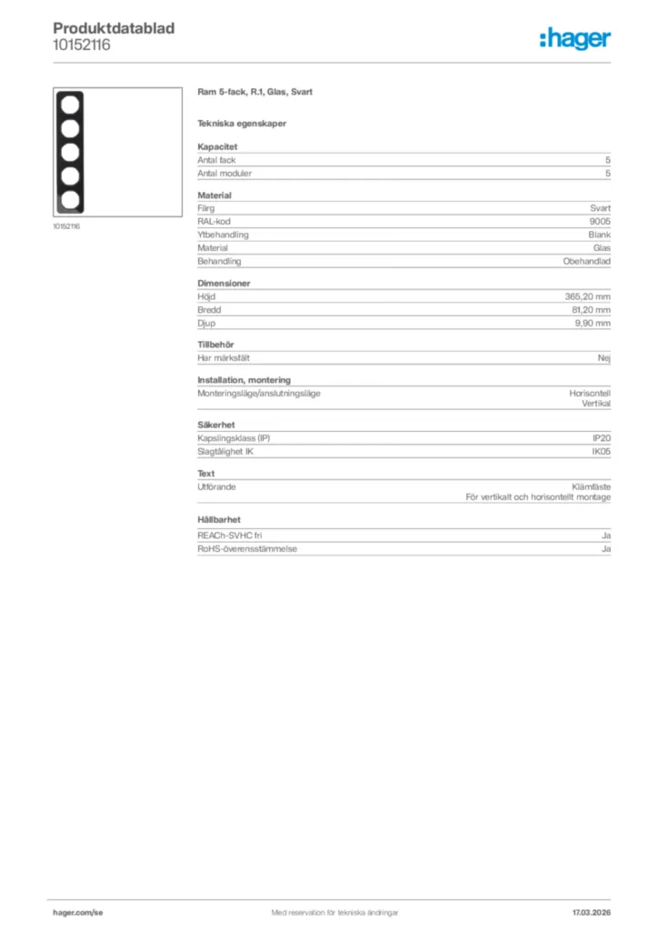 Bild Hager Produktdatablad 10152116 | Hager Sverige