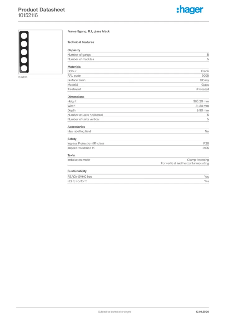 Image Hager Product data sheet 10152116  | Hager