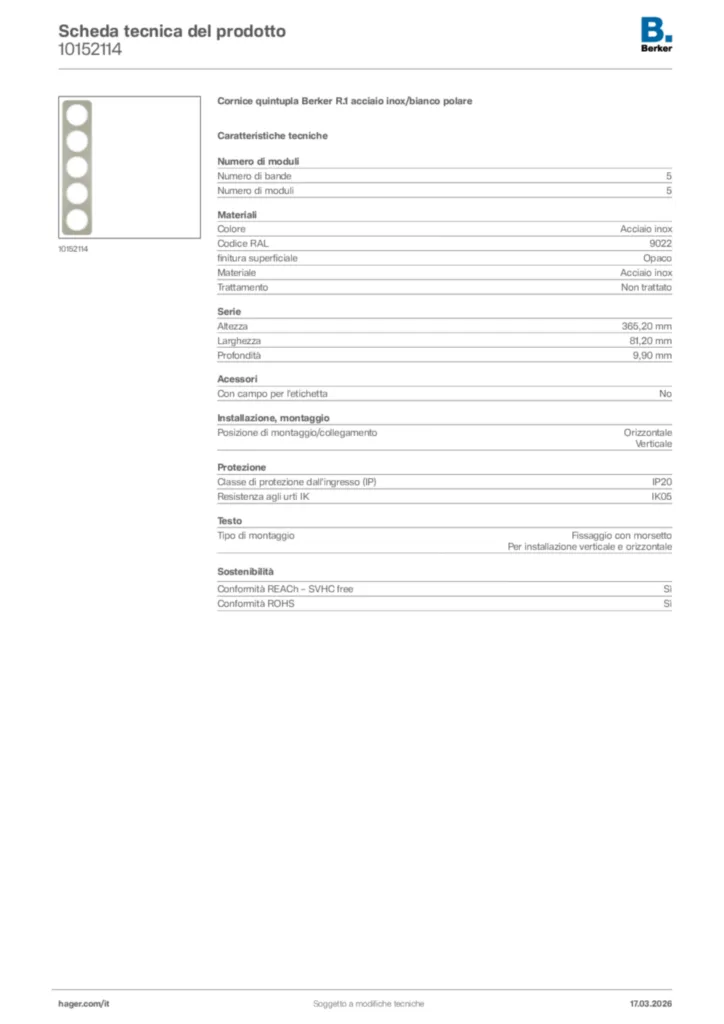 Immagine Berker Scheda tecnica del prodotto 10152114 | Hager Italia