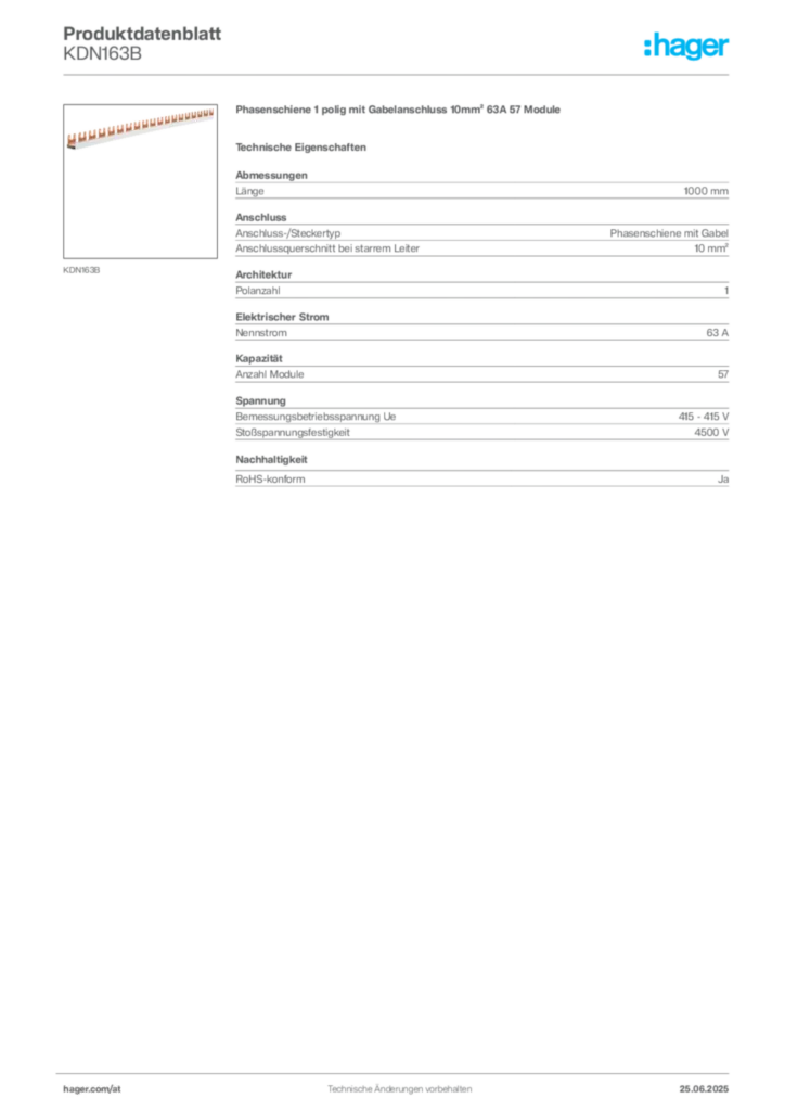 Bild Hager Produktdatenblatt KDN163B | Hager Deutschland
