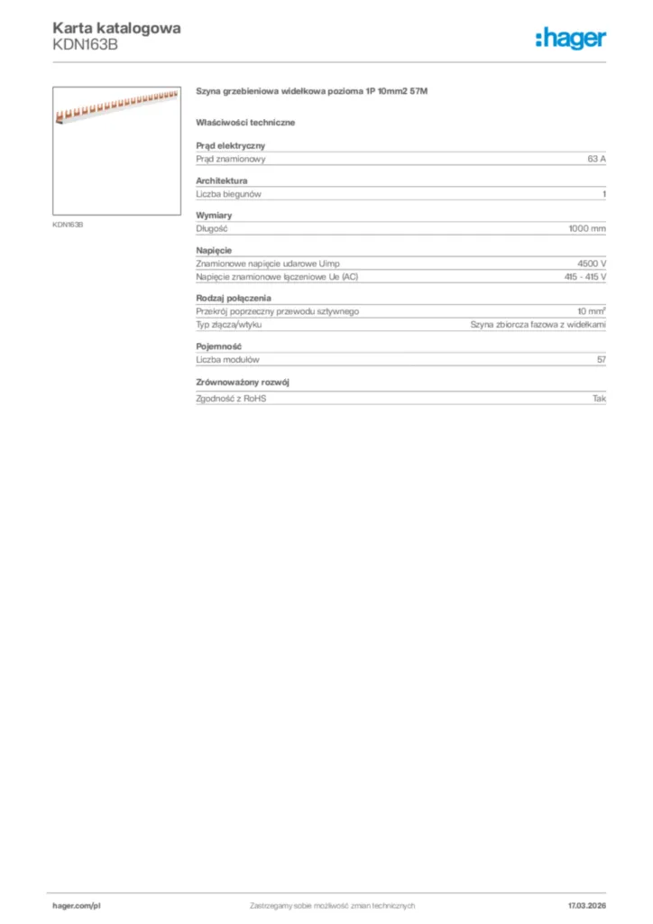 Zdjęcie Hager Karta katalogowa KDN163B | Hager Polska
