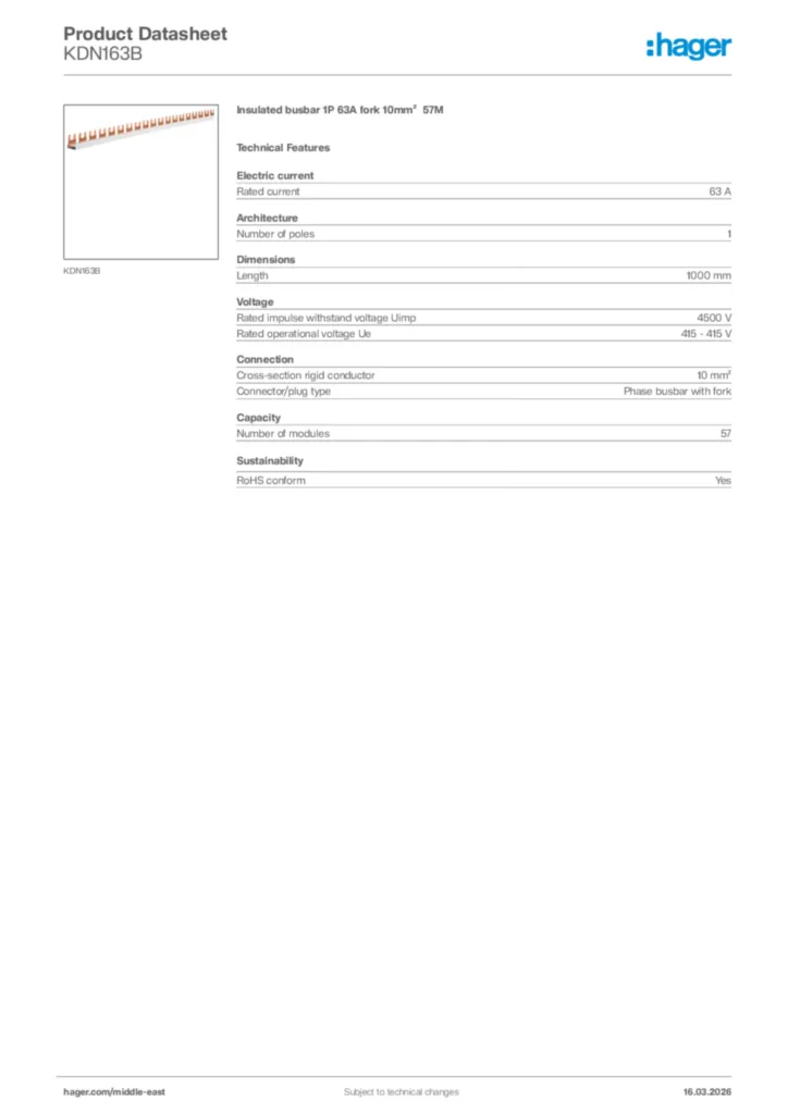 Image Hager Product data sheet KDN163B  | Hager