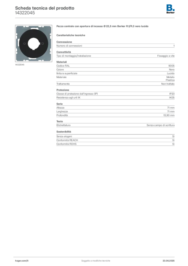 Immagine Berker Scheda tecnica del prodotto 14322045 | Hager Italia