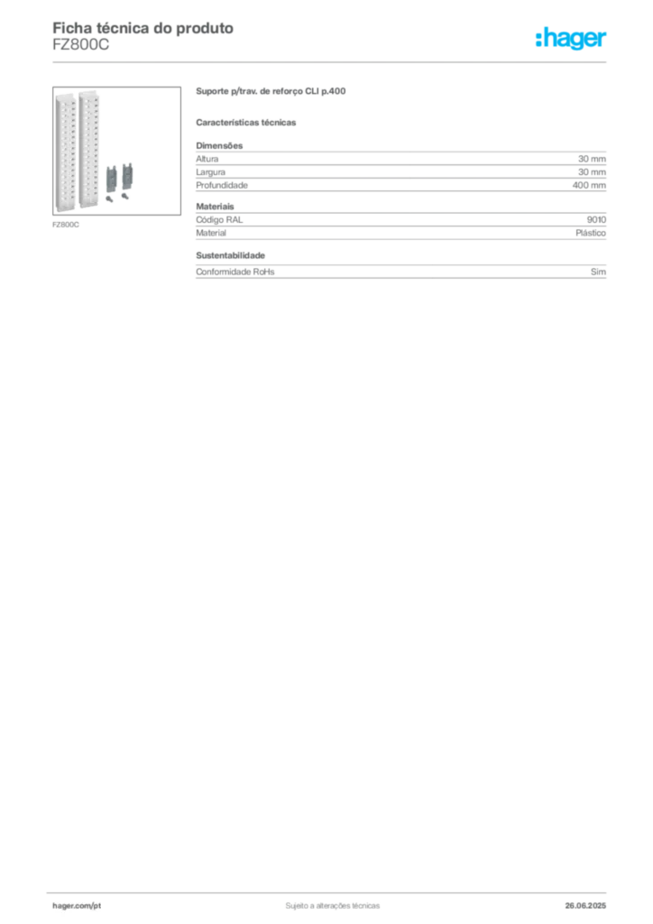 Imagem Hager Ficha técnica do produto FZ800C | Hager Portugal