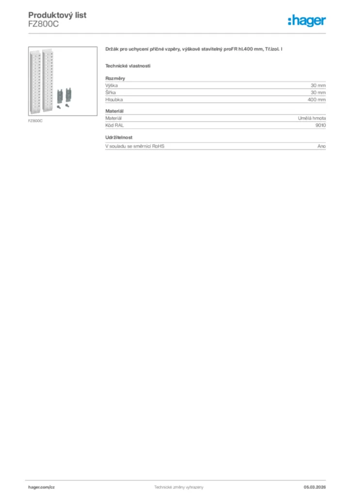 Obrázek Hager Product data sheet FZ800C | Hager