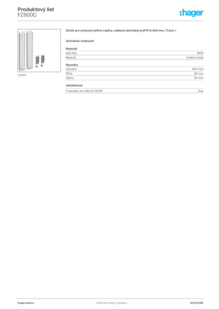Obrázek Hager Produktový list FZ800C | Hager