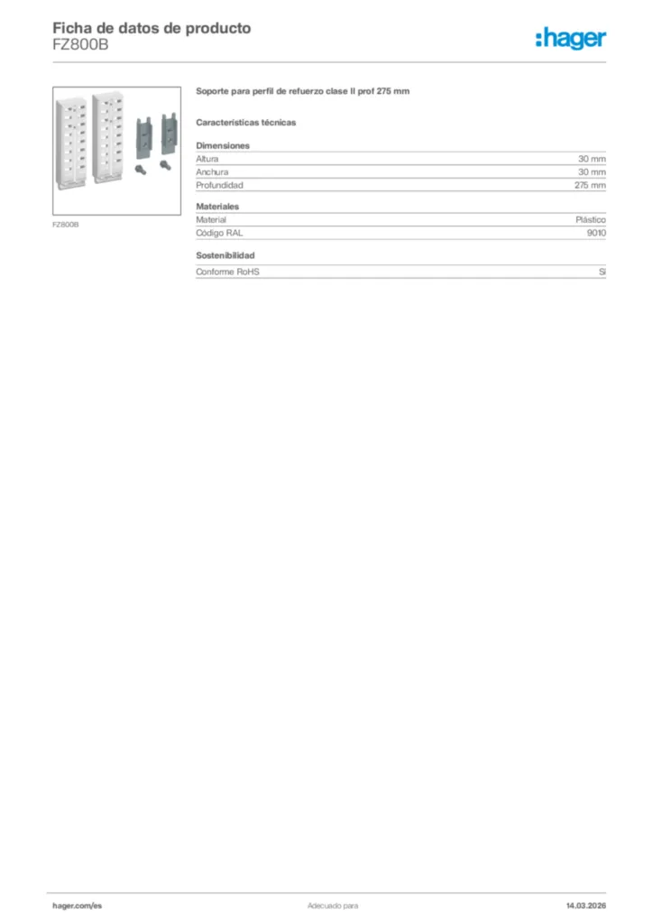 Imagen Hager Ficha de datos de producto FZ800B | Hager España