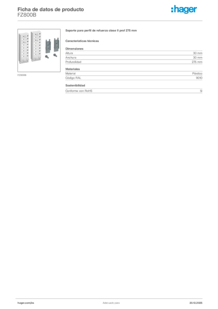Imagen Hager Ficha de datos de producto FZ800B | Hager España