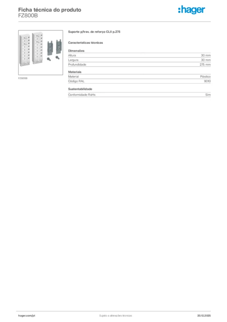 Imagem Hager Ficha técnica do produto FZ800B | Hager Portugal