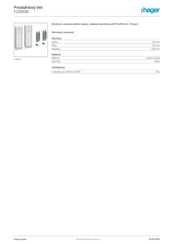 Obrázek Hager Product data sheet FZ800B | Hager