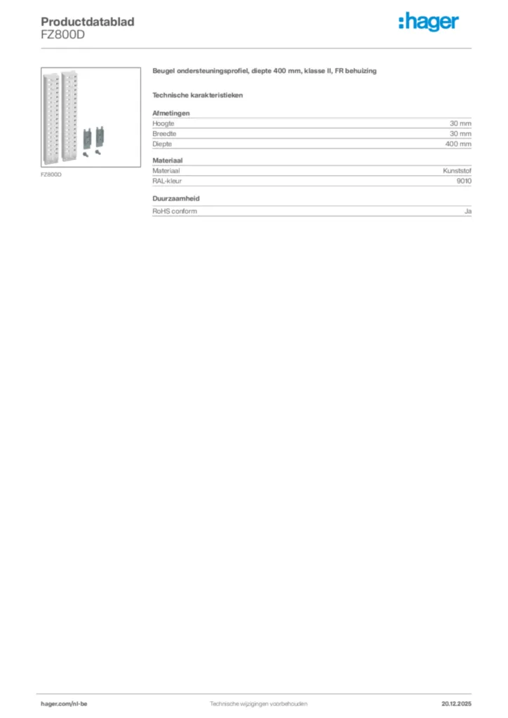 Afbeelding Hager Productdatablad FZ800D | Hager Belgium