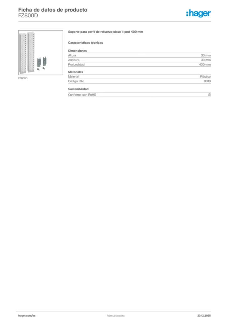 Imagen Hager Ficha de datos de producto FZ800D | Hager España