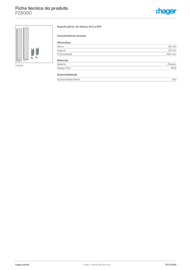 Imagem Hager Ficha técnica do produto FZ800D | Hager Portugal