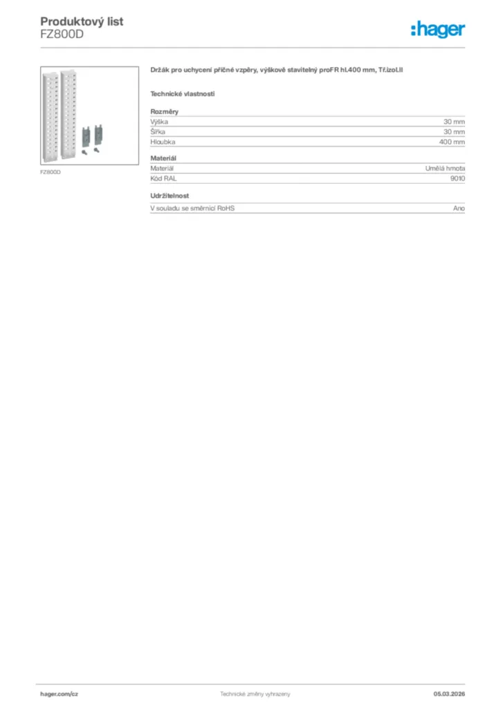 Obrázek Hager Product data sheet FZ800D | Hager