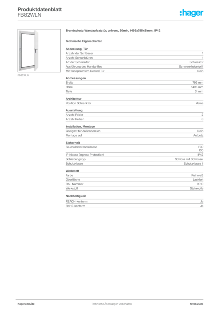 Hager Produktdatenblatt FB82WLN