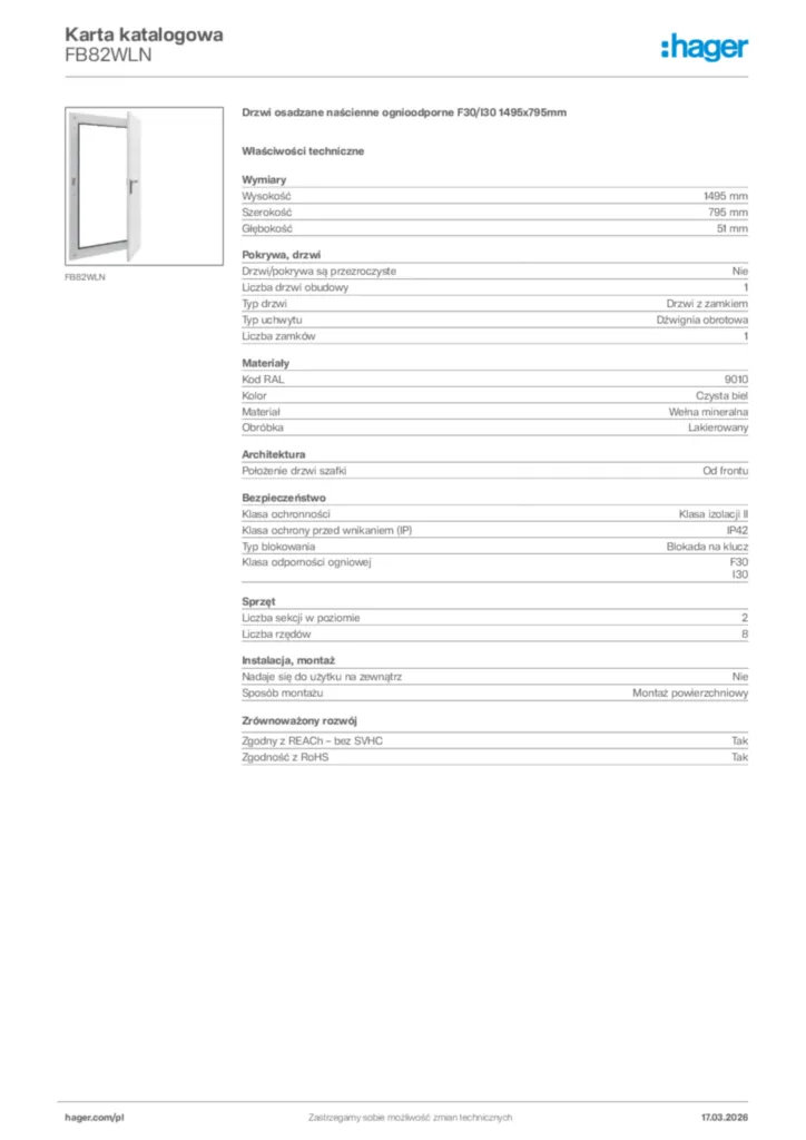 Zdjęcie Hager Karta katalogowa FB82WLN | Hager Polska