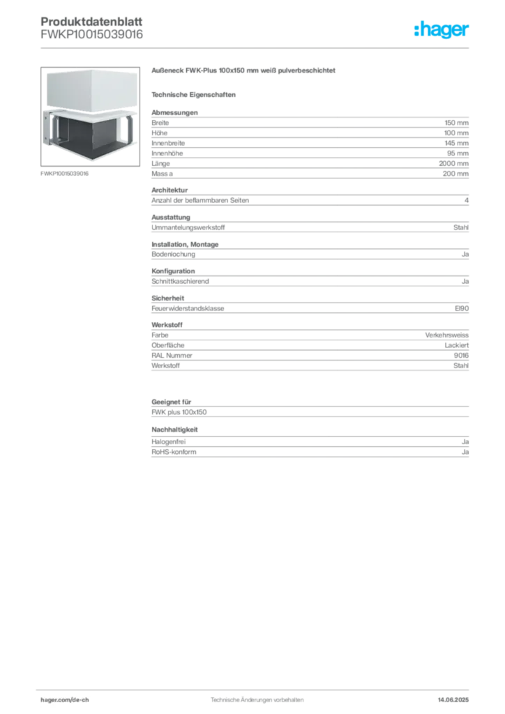 Bild Hager Produktdatenblatt FWKP10015039016 | Hager Schweiz