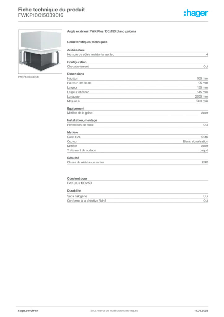 Image Hager Fiche technique du produit FWKP10015039016 | Hager Suisse