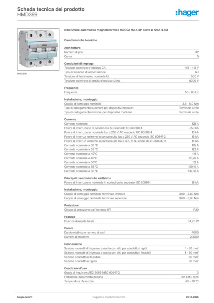 Immagine Hager Scheda tecnica del prodotto HMD399 | Hager Italia