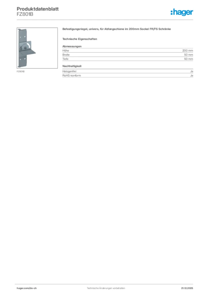 Bild Hager Produktdatenblatt FZ801B | Hager Schweiz
