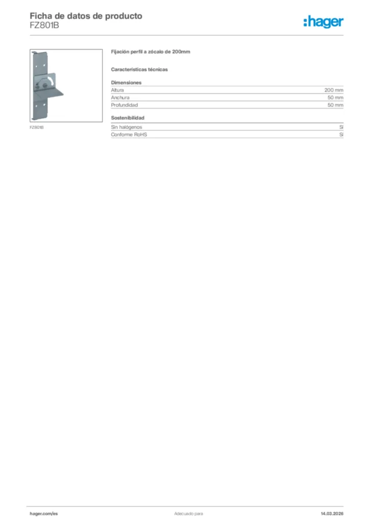 Imagen Hager Ficha de datos de producto FZ801B | Hager España