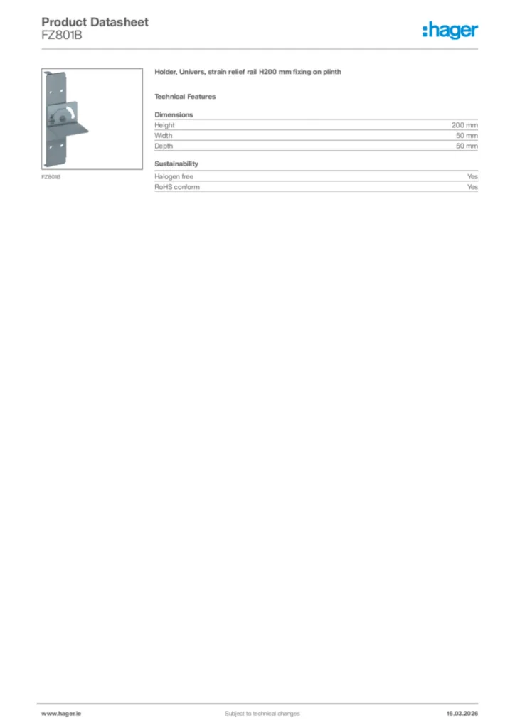 Image Hager Product data sheet FZ801B  | Hager