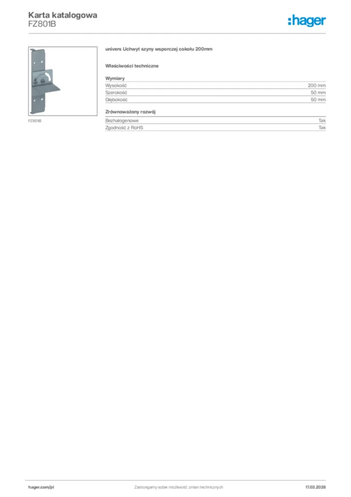 Zdjęcie Hager Karta katalogowa FZ801B | Hager Polska