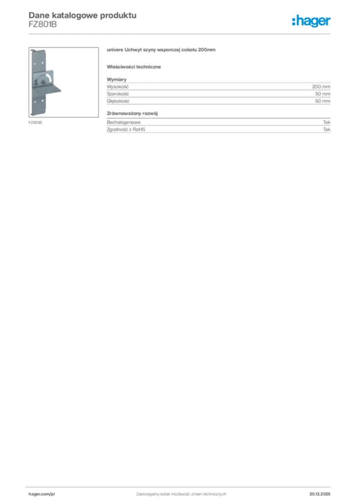 Zdjęcie Hager Dane katalogowe produktu FZ801B | Hager Polska