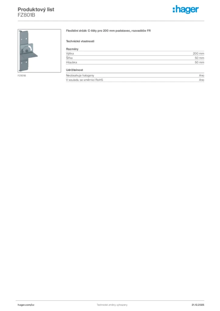 Obrázek Hager Produktový list FZ801B | Hager