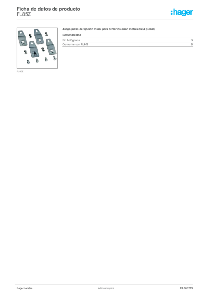 Imagen Hager Ficha de datos de producto FL85Z | Hager España