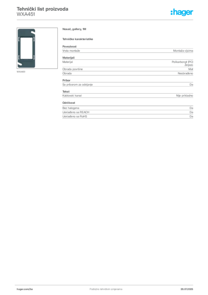 Slika Hager Product data sheet WXA451  | Hager