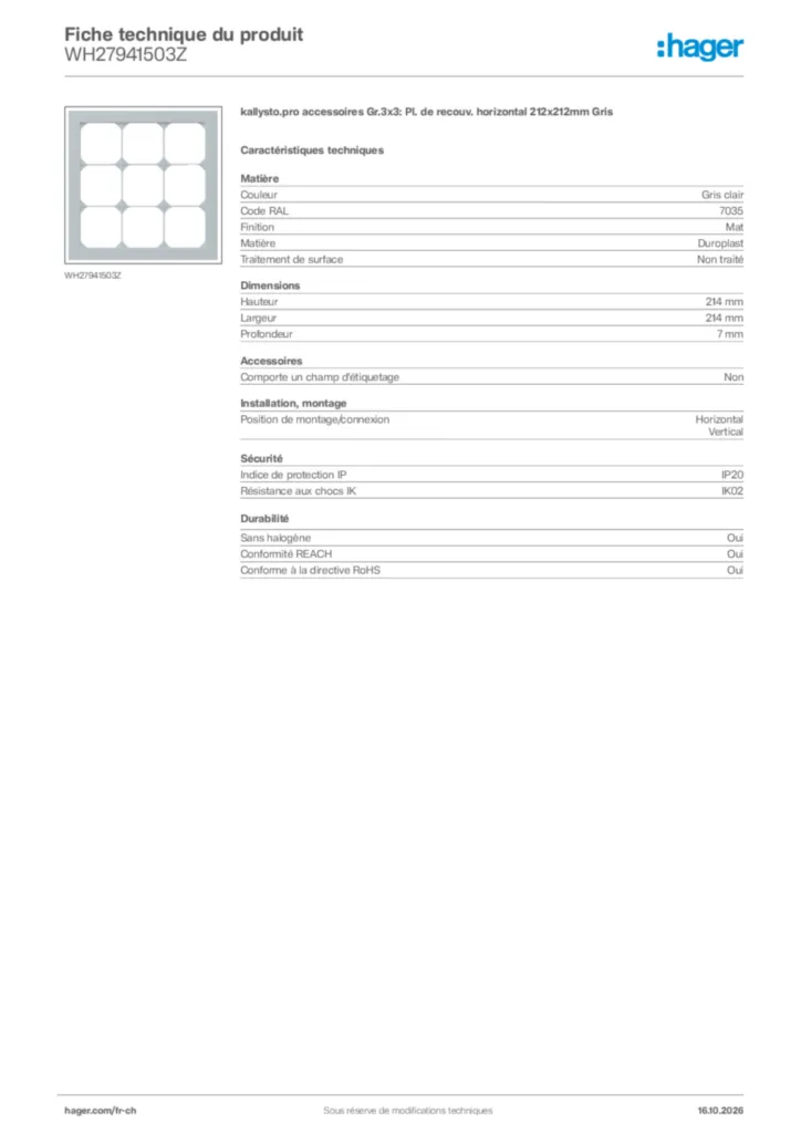 Image Hager Fiche technique du produit WH27941503Z | Hager Suisse