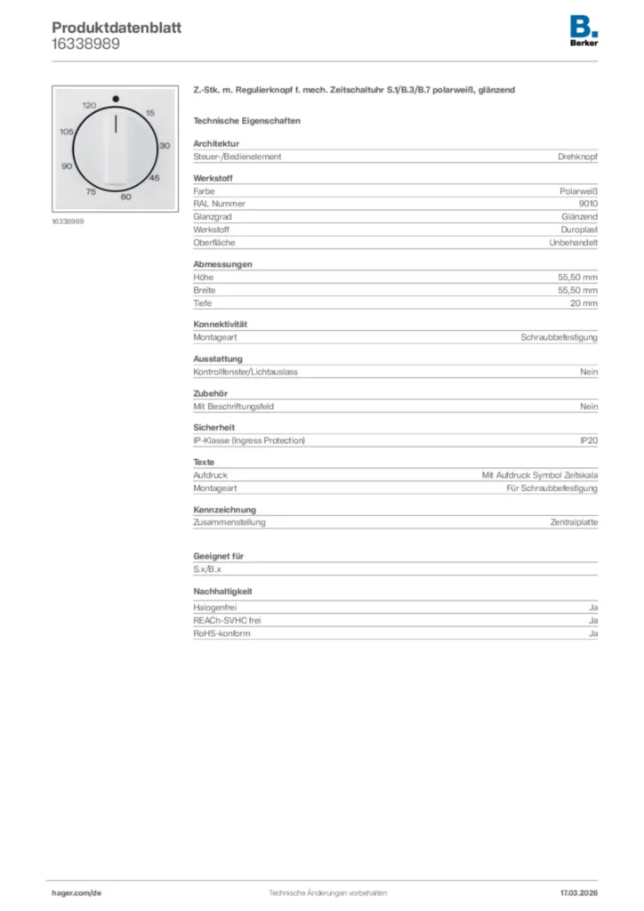 Bild Berker Produktdatenblatt 16338989 | Hager Deutschland