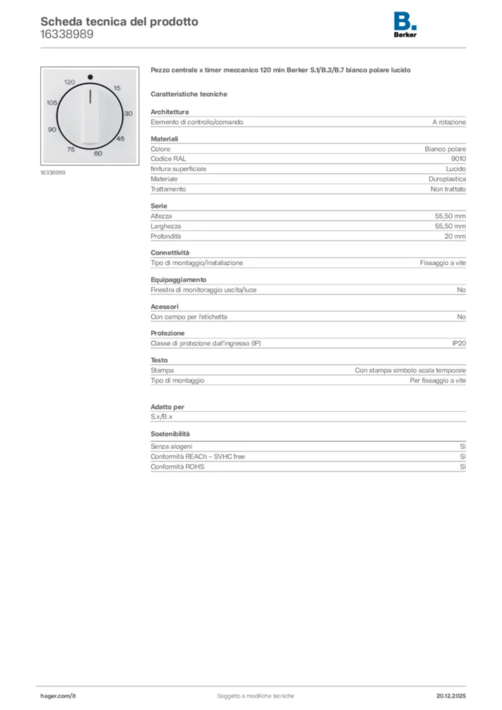 Immagine Berker Scheda tecnica del prodotto 16338989 | Hager Italia