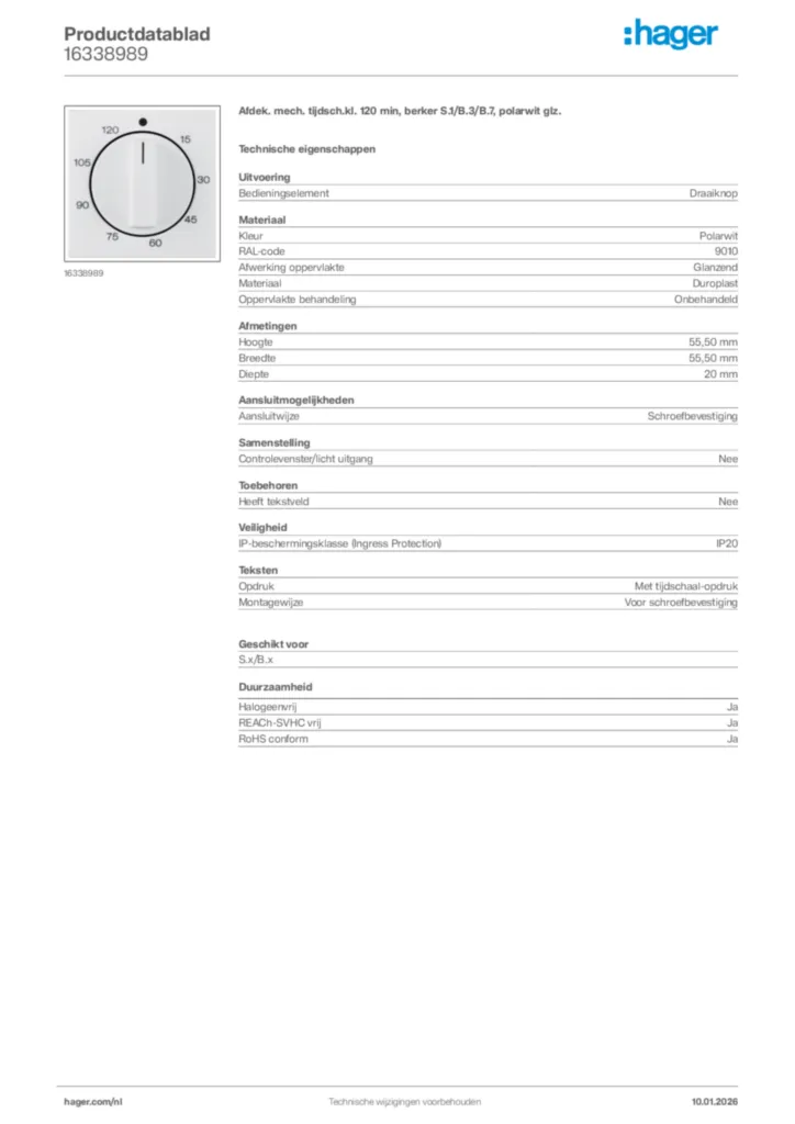 Afbeelding Hager Productdatablad 16338989 | Hager Nederland