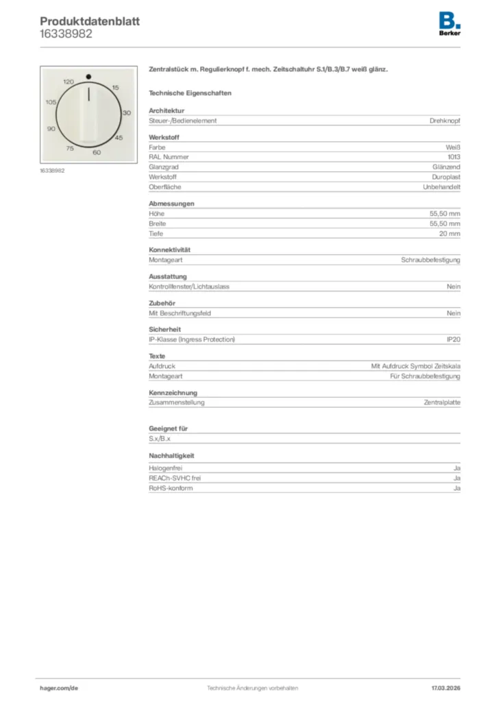 Bild Berker Produktdatenblatt 16338982 | Hager Deutschland