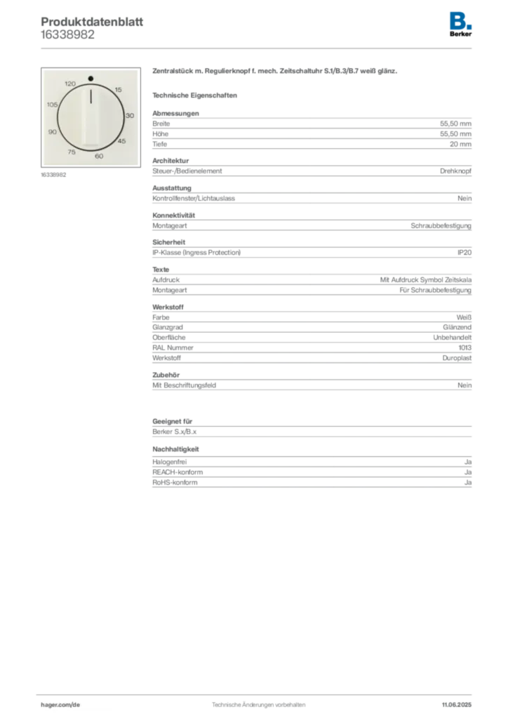 Bild Berker Produktdatenblatt 16338982 | Hager Deutschland