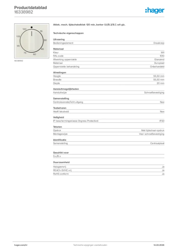 Afbeelding Hager Productdatablad 16338982 | Hager Nederland