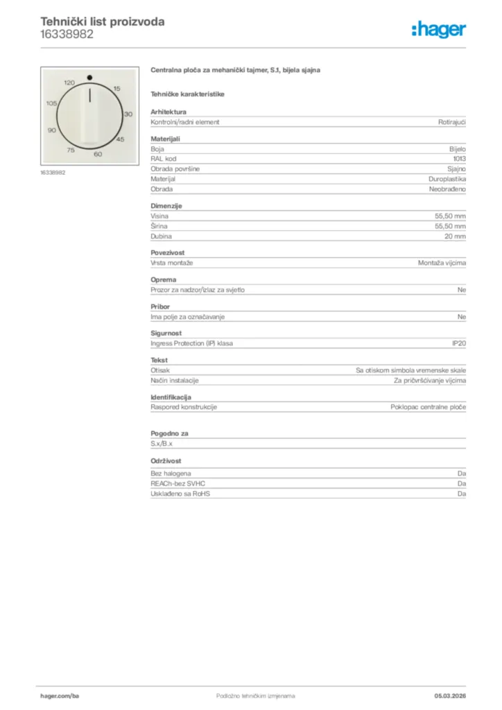 Slika Hager Tehnički list proizvoda 16338982  | Hager