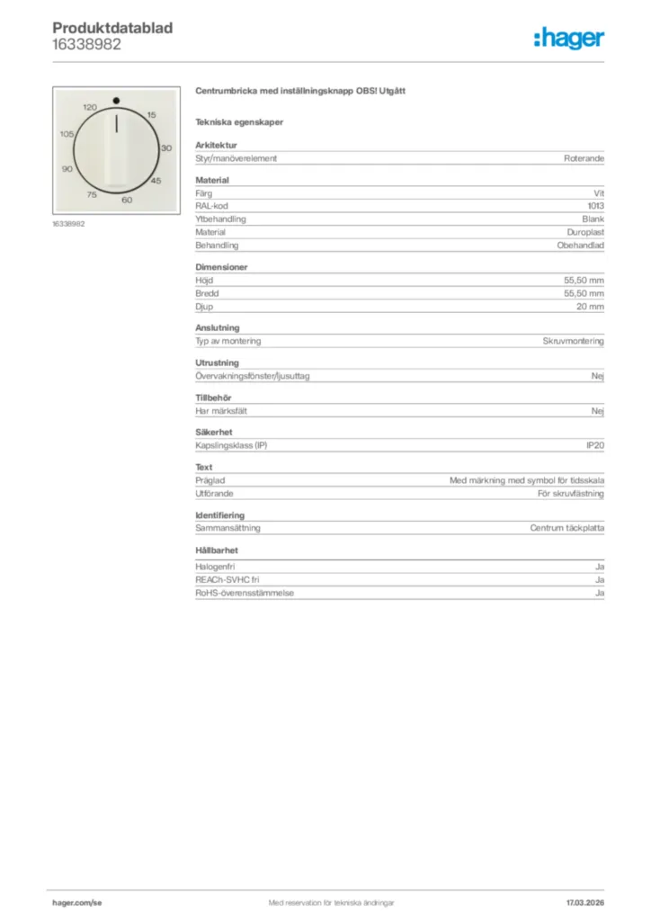 Bild Hager Produktdatablad 16338982 | Hager Sverige