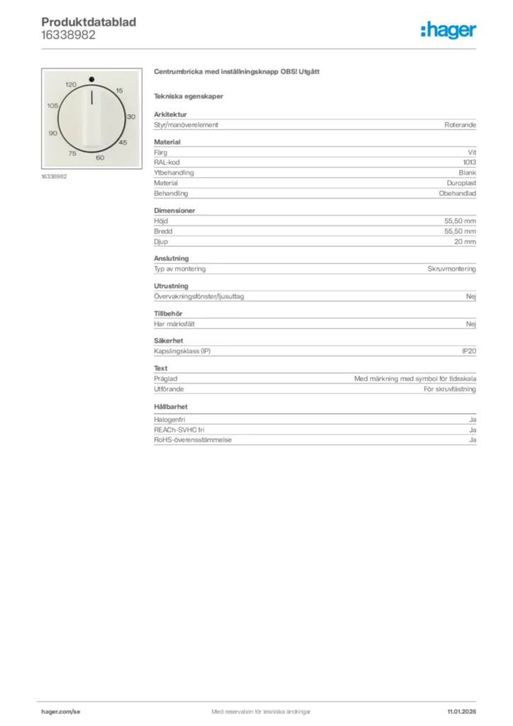 Bild Hager Produktdatablad 16338982 | Hager Sverige