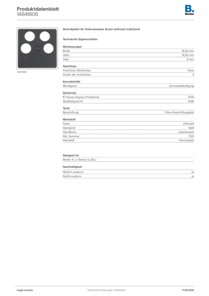 Berker Produktdatenblatt 14841606