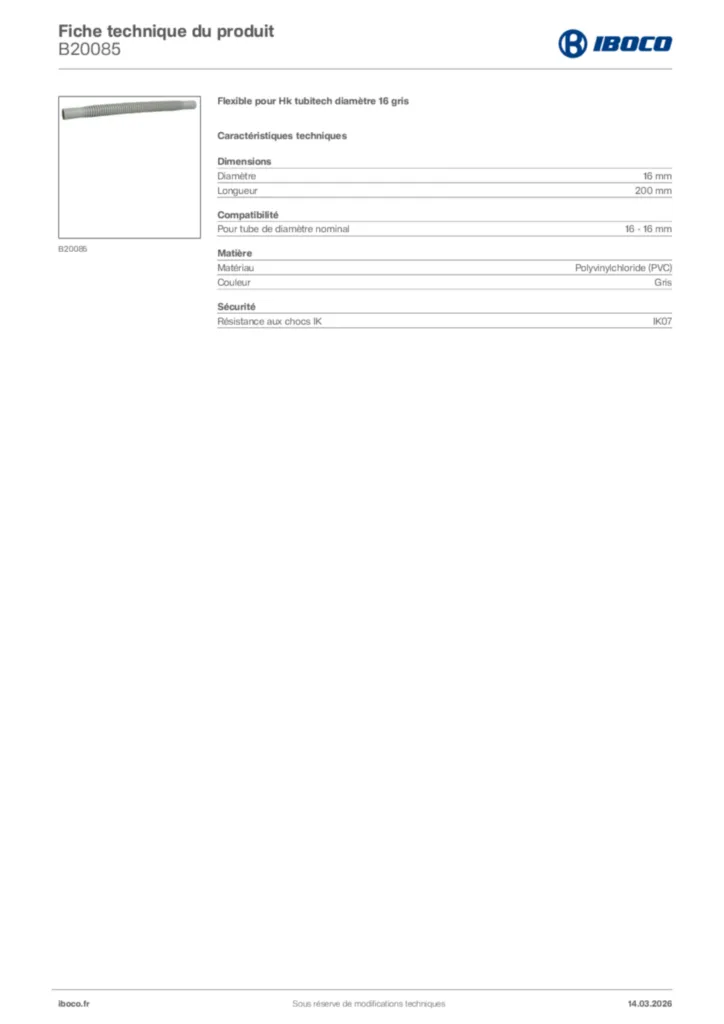 Image Iboco Fiche technique du produit B20085 | Hager France