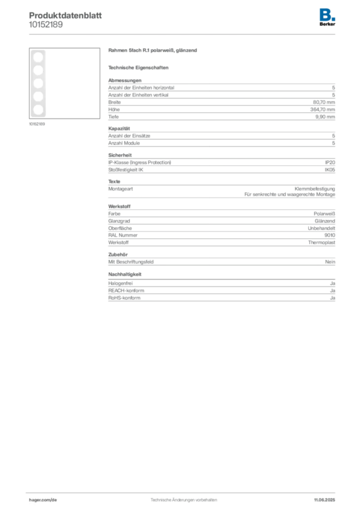 Berker Produktdatenblatt 10152189