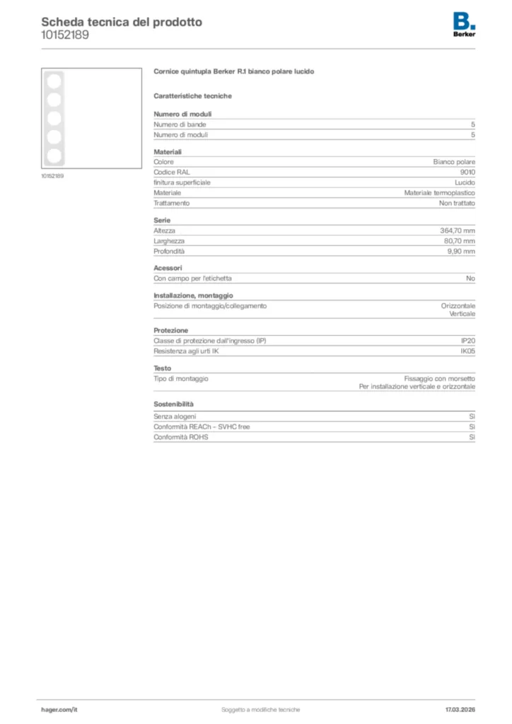 Immagine Berker Scheda tecnica del prodotto 10152189 | Hager Italia
