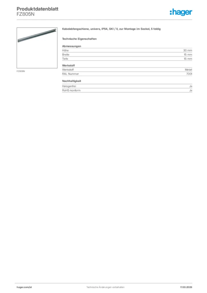 Bild Hager Produktdatenblatt FZ805N | Hager Deutschland