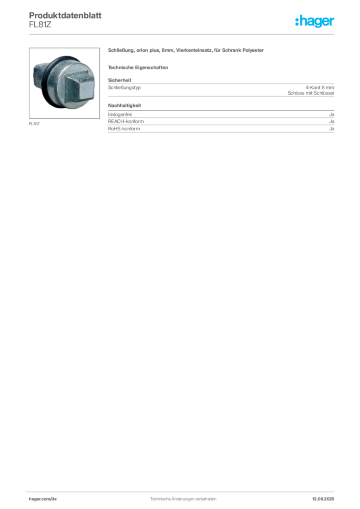 Hager Produktdatenblatt FL81Z