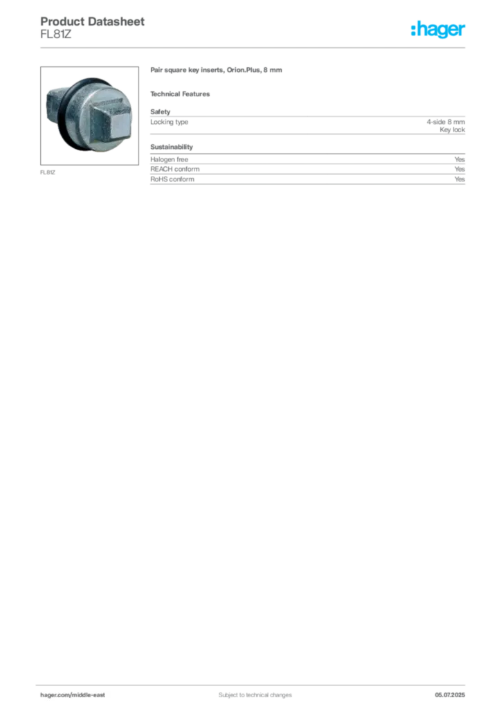 Image Hager Product data sheet FL81Z  | Hager
