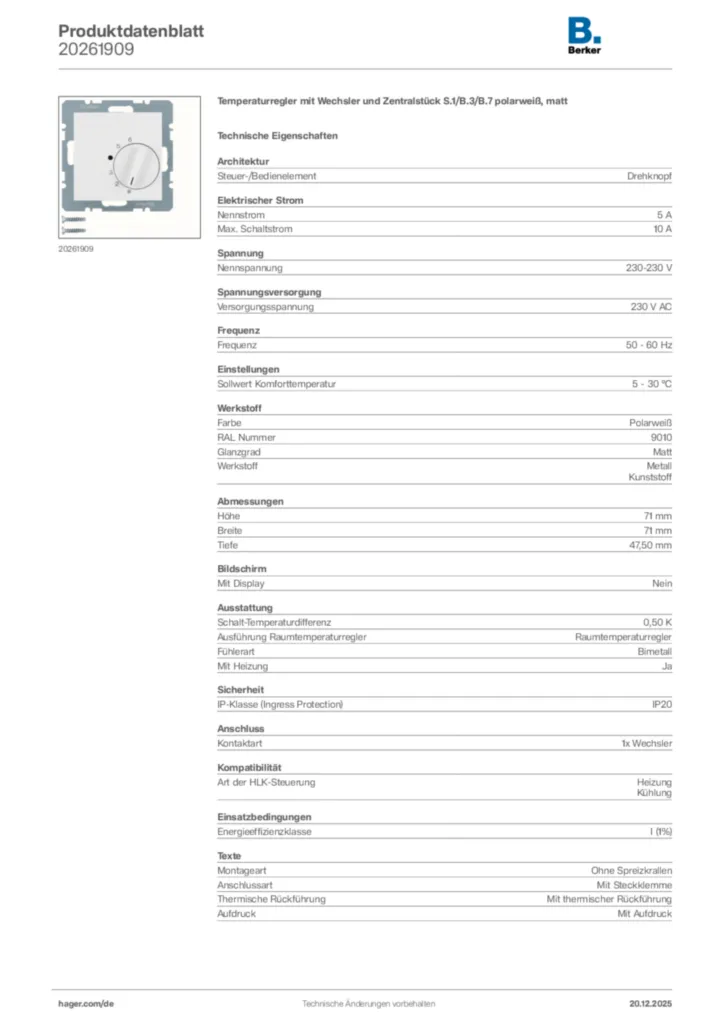 Bild Berker Produktdatenblatt 20261909 | Hager Deutschland