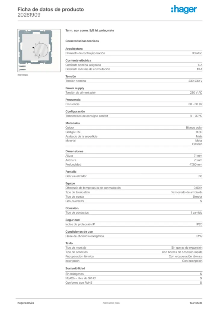 Imagen Hager Ficha de datos de producto 20261909 | Hager España